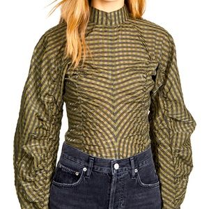 GANNI Seersucker Check Top